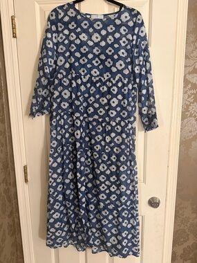 Women's Blue Floral Tiered Midi Dress by